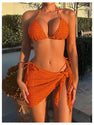 GORGLITTER Women's 3 Piece Swimsuits Halter Triangle String Bikini Set with Beach Skirt Swimwear Set Orange Medium