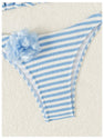 OYOANGLE Women's 2 Piece Striped Bikini Set Floral Appliques Triangle Halter Bathing Suits Blue and White Small