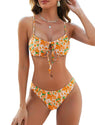 ZAFUL Women High Cut Bikini Sets String Sexy Swimsuits Two Piece Underwire Bathing Suit Brazilian Cheeky Cut Out Cute Swimwear Orange Flower M