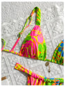 RoseSeek Women's 2 Piece Leopard Floral Bathing Suit Wireless Triangle Swimsuit High Waisted Bikini Sets Orange and Green Medium