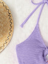 MakeMeChic Women's 3 Piece Bathing Suits Halter Ring Bikini Set with Cover Up Skirt Lilac Purple B XS