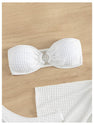 MakeMeChic Women's Bikini Sets Textured Ring Linked Bandeau Backless High Cut Swimsuit White Medium