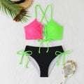 New Split Swimsuit Women's Contrast Color Sexy Cross Sling Hollow Bikini