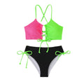 New Split Swimsuit Women's Contrast Color Sexy Cross Sling Hollow Bikini
