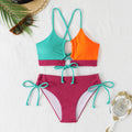 New Split Swimsuit Women's Contrast Color Sexy Cross Sling Hollow Bikini