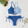 New Split Swimsuit Women's Contrast Color Sexy Cross Sling Hollow Bikini